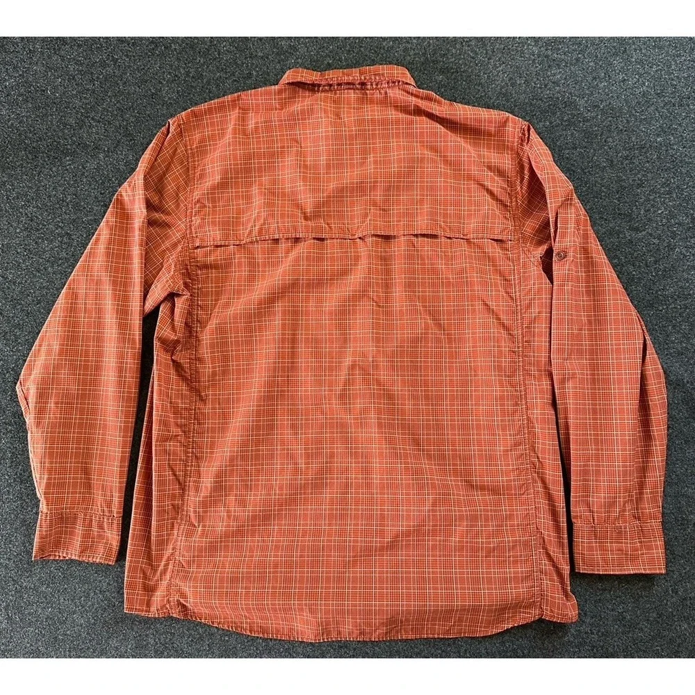The‎ North Face Mens XL Vented Roll Tab Hiking Button Up Shirt Orange Plaid